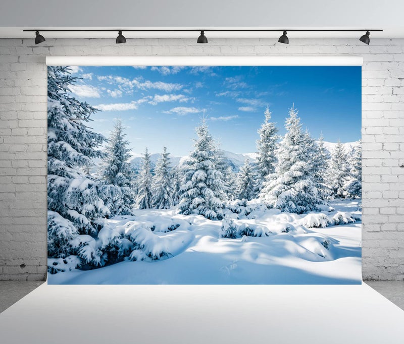 BELECO 7x5ft Fabric Winter Snow Forest Backdrop White Xmas Trees Wintry Scene Alps Photography Background for Christmas New Year Event Party Decorations Banner Holiday Photo Background Photo Props - Image 2